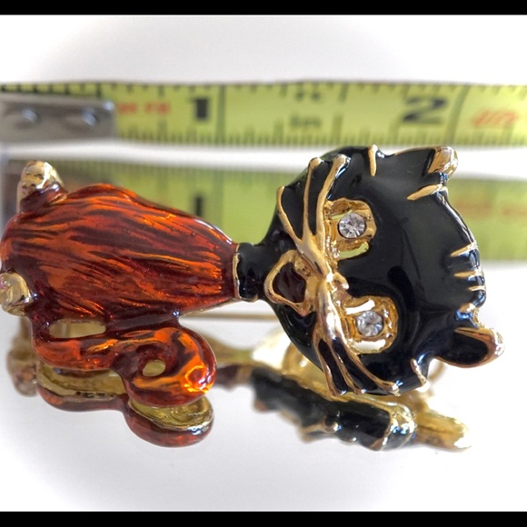 Vintage Black & Orange Enameled Kitty Cat Pin - Picture 5 of 6